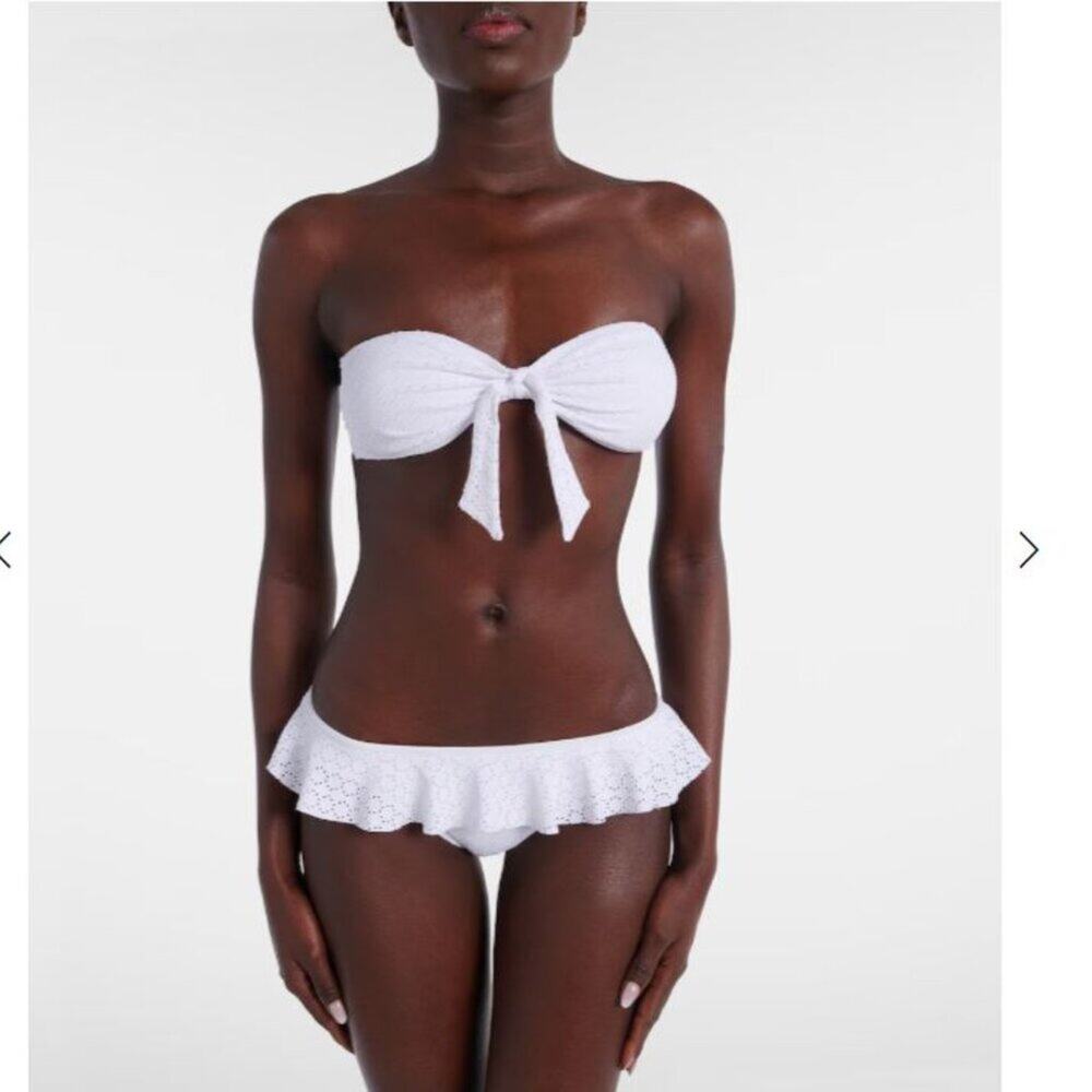 New Melissa Odabash India Crochet Ruffle Bikini Set Swim Bandeau Top White Sz 6
